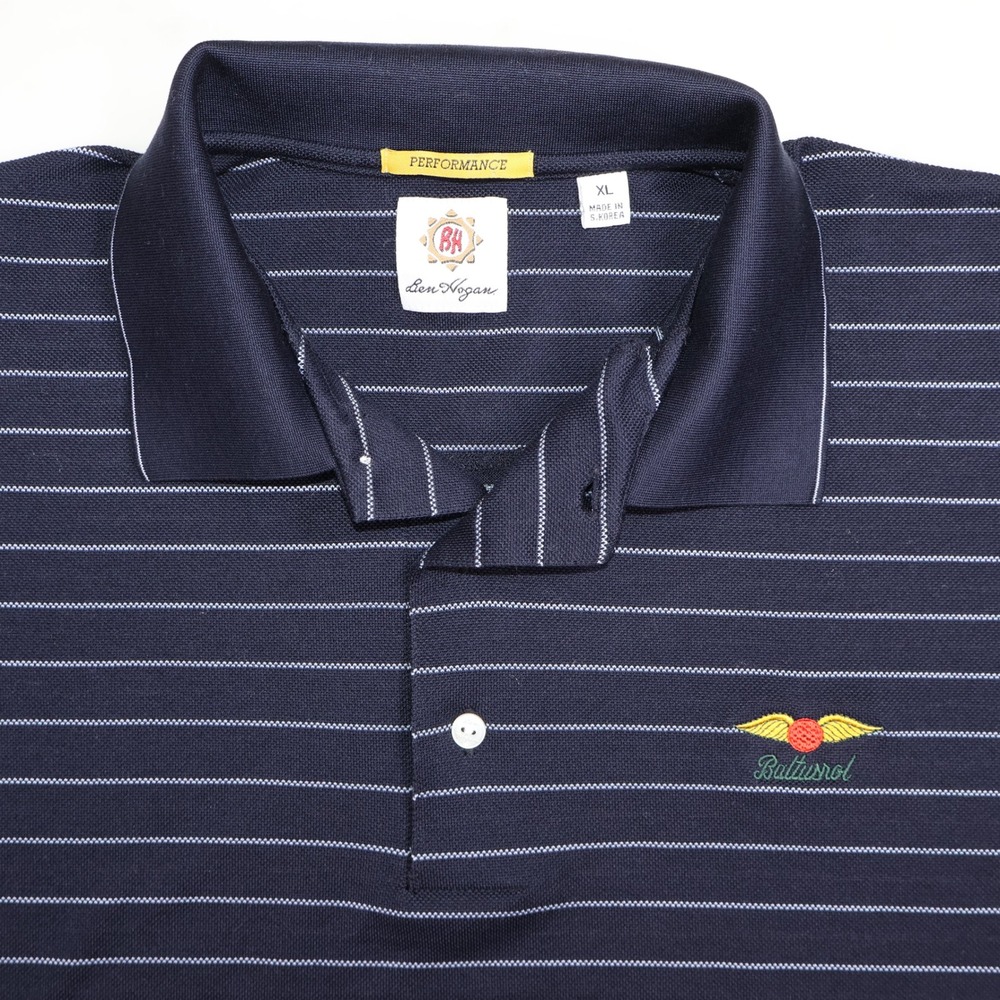 Ben Hogan Mens XL Navy Blue Baltusrol Golf Polo Shirt Pinstripe Performance